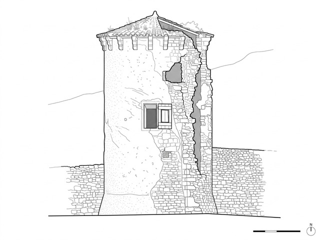 Élévation architecturale de la tour de l'ancien Château de Montpeyroux